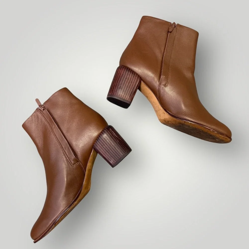 Vince‎ Maggie Brown Leather Square Toe Block Heel Ankle Boots Size 11M EUR 41